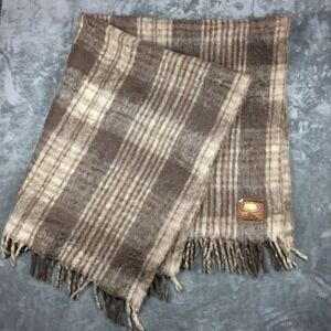 Vintage Eatons Wool Blanket Brown Plaid 52"x59" Made Italy Fringe Retro Tartan‎